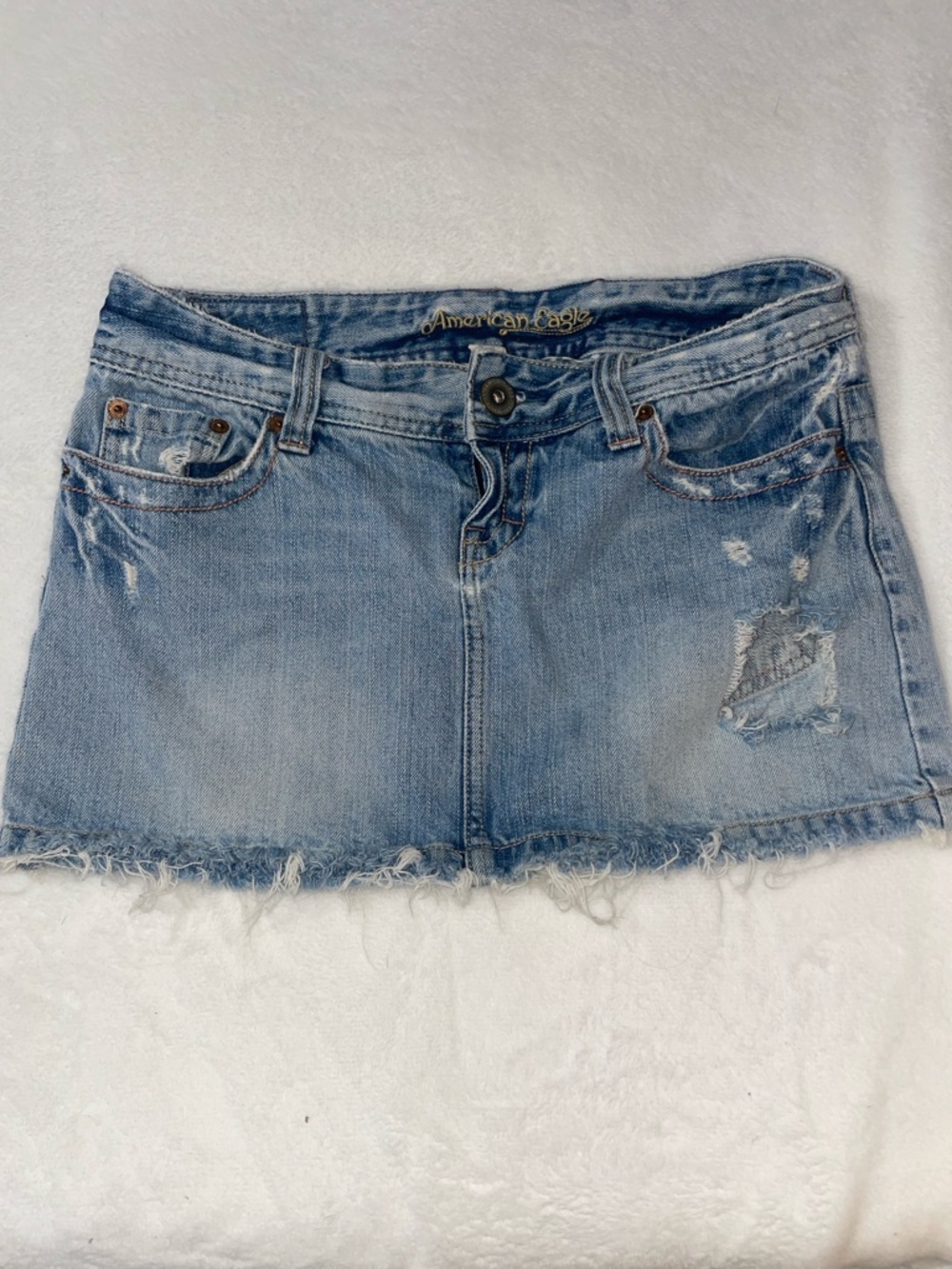American Eagle Outfitters Light Blue Distressed Denim Mini Skirt
